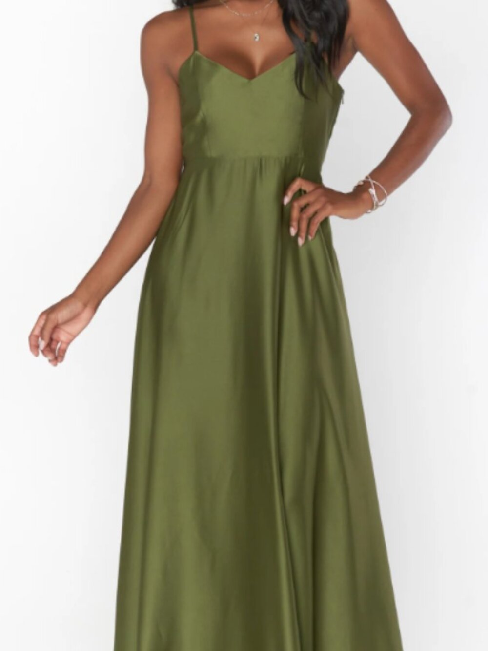 SHOW ME YOUR MUMU // Faith Maxi Dress ~ Rich Olive Luxe Satin - Picture 2 of 6